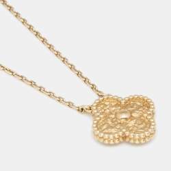 Van Cleef & Arpels Vintage Alhambra Textured 18k Yellow Gold Pendant Necklace