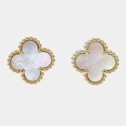 Van Cleef & Arpels Sweet Alhambra 18K Yellow Gold Mother Of Pearl Earrings 