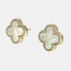 Pre Owned Van Cleef & Arpels Sweet Alhambra 18K Yellow Gold Mother Of Pearl Earrings 