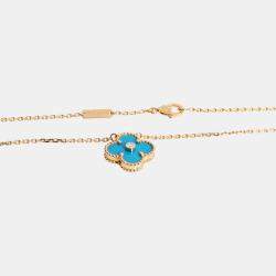Pre Owned Van Cleef & Arpels Celestial Blue Sevres Vintage Alhambra 18K Yellow Gold Diamond Necklace