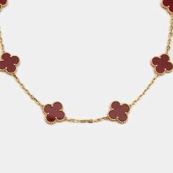 Pre Owned Van Cleef & Arpels Vintage Alhambra Carnelian 10 Motif 18k Yellow Gold Necklace