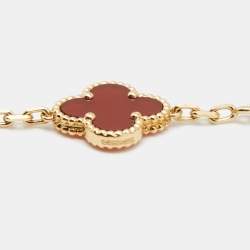 Pre Owned Van Cleef & Arpels Vintage Alhambra Carnelian 10 Motif 18k Yellow Gold Necklace