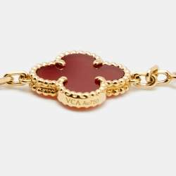 Pre Owned Van Cleef & Arpels Vintage Alhambra Carnelian 10 Motif 18k Yellow Gold Necklace