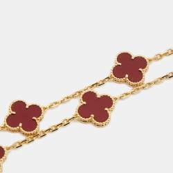 Pre Owned Van Cleef & Arpels Vintage Alhambra Carnelian 10 Motif 18k Yellow Gold Necklace