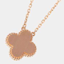 Pre Owned Van Cleef & Arpels Vintage Alhambra 18K Rose Gold Diamond Rhodonite Necklace