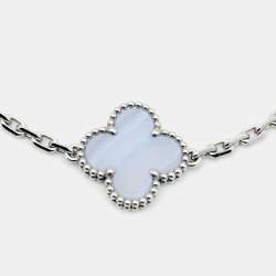 Pre Owned Van Cleef & Arpels Vintage Alhambra Chalcedony 5 Motif 18k White Gold Station Bracelet