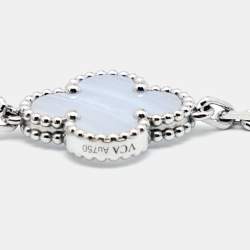 Pre Owned Van Cleef & Arpels Vintage Alhambra Chalcedony 5 Motif 18k White Gold Station Bracelet