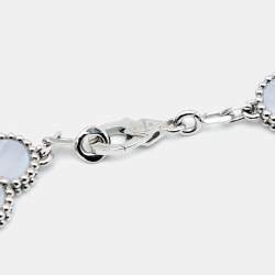 Pre Owned Van Cleef & Arpels Vintage Alhambra Chalcedony 5 Motif 18k White Gold Station Bracelet