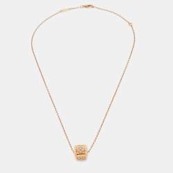 Pre Owned Van Cleef & Arpels Perlée Clover Diamonds 18k Rose Gold Pendant Necklace