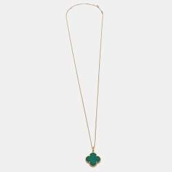 Pre Owned Van Cleef & Arpels Magic Alhambra Malachite 18K Yellow Gold Long Pendant Necklace