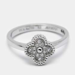 Pre Owned Van Cleef & Arpels Sweet Alhambra Diamond 18K White Gold Ring Size 52