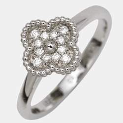 Pre Owned Van Cleef & Arpels Sweet Alhambra Diamond 18K White Gold Ring Size 52