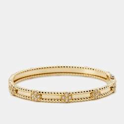 Pre Owned Van Cleef & Arpels Perlée Sweet Clovers Diamonds 18k Yellow Gold Medium Model Bracelet S