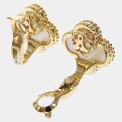Pre Owned Van Cleef & Arpels Vintage Alhambra 18K Yellow Gold Mother of Pearl Earrings