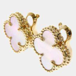 Pre Owned Van Cleef & Arpels Vintage Alhambra 18K Yellow Gold Mother of Pearl Earrings