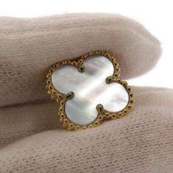 Pre Owned Van Cleef & Arpels Vintage Alhambra 18K Yellow Gold Mother of Pearl Earrings