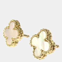 Pre Owned Van Cleef & Arpels Sweet Alhambra 18K Yellow Gold Mother Of Pearl Earrings