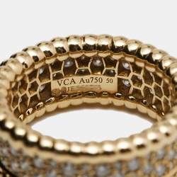 Pre Owned Van Cleef & Arpels Perlée Diamonds 3 Rows 18k Yellow Gold Ring Size 50