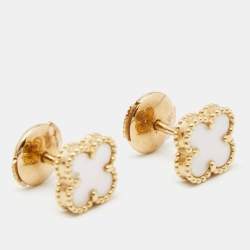 Pre Owned Van Cleef & Arpels Sweet Alhambra Mother of Pearl 18k Yellow Gold Stud Earrings