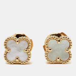 Pre Owned Van Cleef & Arpels Sweet Alhambra Mother of Pearl 18k Yellow Gold Stud Earrings