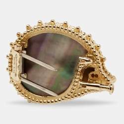 Pre Owned Van Cleef & Arpels Lucky Animals Hedgehog Tiger's Eye Onyx Mother of Pearl 18k Yellow Gold Brooch