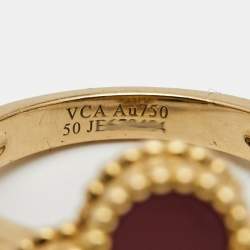 Pre Owned Van Cleef & Arpels Vintage Alhambra Carnelian Diamond 18k Yellow Gold Ring Size 50 