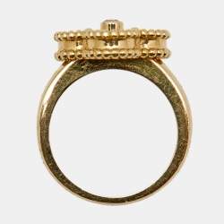 Pre Owned Van Cleef & Arpels Vintage Alhambra Carnelian Diamond 18k Yellow Gold Ring Size 50 