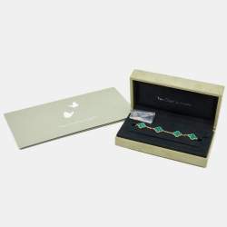Pre Owned Van Cleef & Arpels Vintage Alhambra  Malachite 18k Yellow Gold 5 Motif Station Bracelet