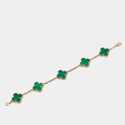 Pre Owned Van Cleef & Arpels Vintage Alhambra  Malachite 18k Yellow Gold 5 Motif Station Bracelet