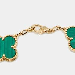 Pre Owned Van Cleef & Arpels Vintage Alhambra  Malachite 18k Yellow Gold 5 Motif Station Bracelet