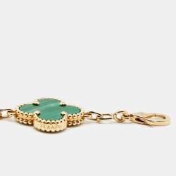Pre Owned Van Cleef & Arpels Vintage Alhambra  Malachite 18k Yellow Gold 5 Motif Station Bracelet