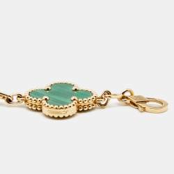 Pre Owned Van Cleef & Arpels Vintage Alhambra  Malachite 18k Yellow Gold 5 Motif Station Bracelet