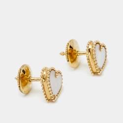 Pre Owned Van Cleef & Arpels Sweet Alhambra Mother of Pearl 18k Yellow Gold Stud Earrings
