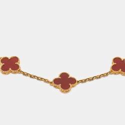Pre Owned Van Cleef & Arpels Carnelian 18k Yellow Gold 5 Motif Station Bracelet