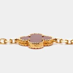 Pre Owned Van Cleef & Arpels Carnelian 18k Yellow Gold 5 Motif Station Bracelet