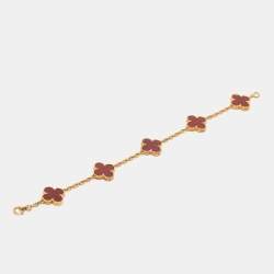 Pre Owned Van Cleef & Arpels Carnelian 18k Yellow Gold 5 Motif Station Bracelet