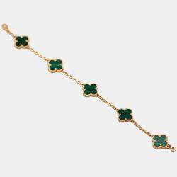 Pre Owned Van Cleef & Arpels Vintage Alhambra 18K Yellow Gold Malachite Bracelet 19
