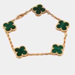 Pre Owned Van Cleef & Arpels Vintage Alhambra 18K Yellow Gold Malachite Bracelet 19