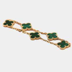 Pre Owned Van Cleef & Arpels Vintage Alhambra 18K Yellow Gold Malachite Bracelet 19