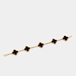Pre Owned Van Cleef & Arpels Vintage Alhambra Onyx 18k Yellow Gold 5 Motif Station Bracelet