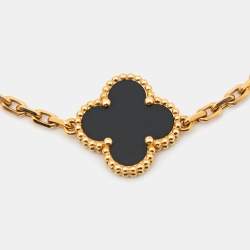 Pre Owned Van Cleef & Arpels Vintage Alhambra Onyx 18k Yellow Gold 5 Motif Station Bracelet