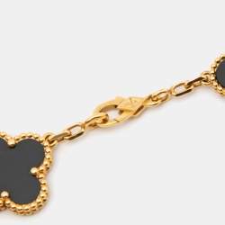 Pre Owned Van Cleef & Arpels Vintage Alhambra Onyx 18k Yellow Gold 5 Motif Station Bracelet
