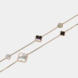Van Cleef & Arpels Magic Alhambra Mother of Pearl 18k Yellow Gold 16 Motif Station Onyx Necklace