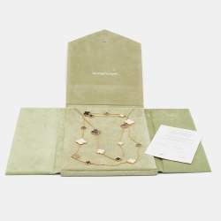 Van Cleef & Arpels Magic Alhambra Mother of Pearl 18k Yellow Gold 16 Motif Station Onyx Necklace