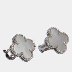Pre Owned Van Cleef & Arpels Vintage Alhambra 18K White Gold Mother of Pearl Earrings