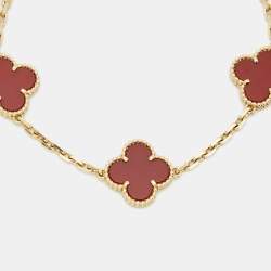 Pre Owned Van Cleef & Arpels Vintage Alhambra Carnelian 18k Yellow Gold 5 Motif Station Bracelet