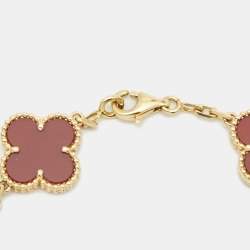Pre Owned Van Cleef & Arpels Vintage Alhambra Carnelian 18k Yellow Gold 5 Motif Station Bracelet