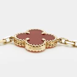 Pre Owned Van Cleef & Arpels Vintage Alhambra Carnelian 18k Yellow Gold 5 Motif Station Bracelet