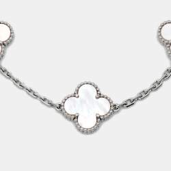 Pre Owned Van Cleef & Arpels Vintage Alhambra Mother of Pearl 18k White Gold 5 Motif Station Bracelet