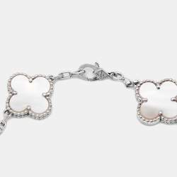 Pre Owned Van Cleef & Arpels Vintage Alhambra Mother of Pearl 18k White Gold 5 Motif Station Bracelet